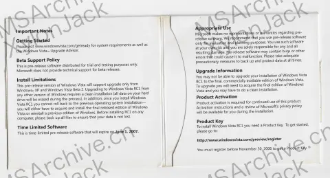Microsoft Windows Vista Release Candidate 1 (32-bit, 英文) · 正面